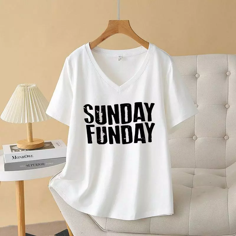 เสื้อยืดแขนสั้นผู้หญิง สไตล์อเมริกัน รุ่นใหม่ คอวี ทรงหลวม ฤดูร้อน ใส่สบาย ดูผอม ชุดลำลองสุดทันสมัย สื้อยืดผู้หญิงทุกวัน