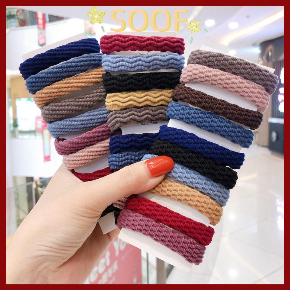 in สต็อกSOOF 10 ชิ้นยางรัดหนาผูกผม เชือกผม Headwear Scrunchie ยืดหยุ่น อุปกรณ์เสริมผมผู้ถือหางม้าผู้หญิง