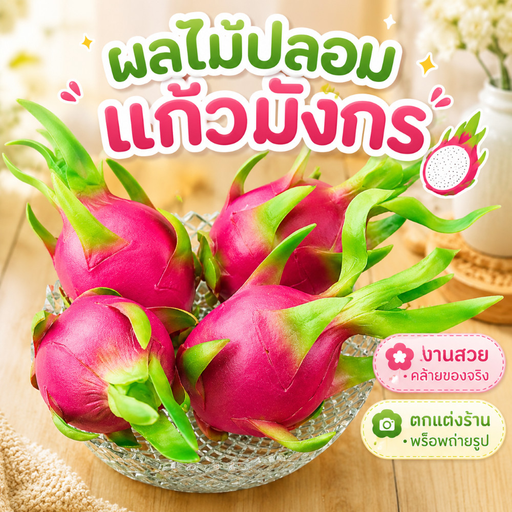 แก้วมังกรปลอมเหมือนจริง ผลไม้จำลองพร็อพถ่ายรูป ตกแต่งร้านผลไม้ คาเฟ่ บ้าน ห้าง ซุ้มโชว์สินค้า ดูสดใหม่ตลอดวัน
