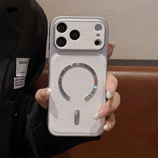 เคสโทรศัพท์มือถือ For iPhone 13 11 17 14 15 16 12 Pro Max 17 Pro Max เคสโทรศัพท์แม่เหล็ก เคสแม่เหล็กลายผิวลิ้นจี่หลากสี