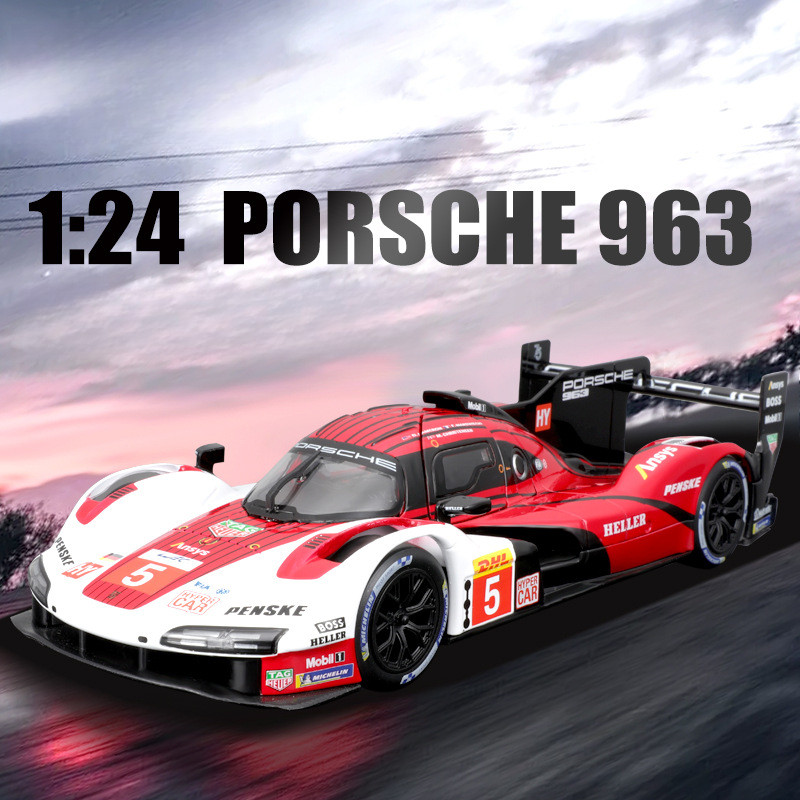 1: 24 Porsche Le Man 963 โมเดลรถจําลองรถโลหะผสมรุ่นของเล่นรถแข่ง