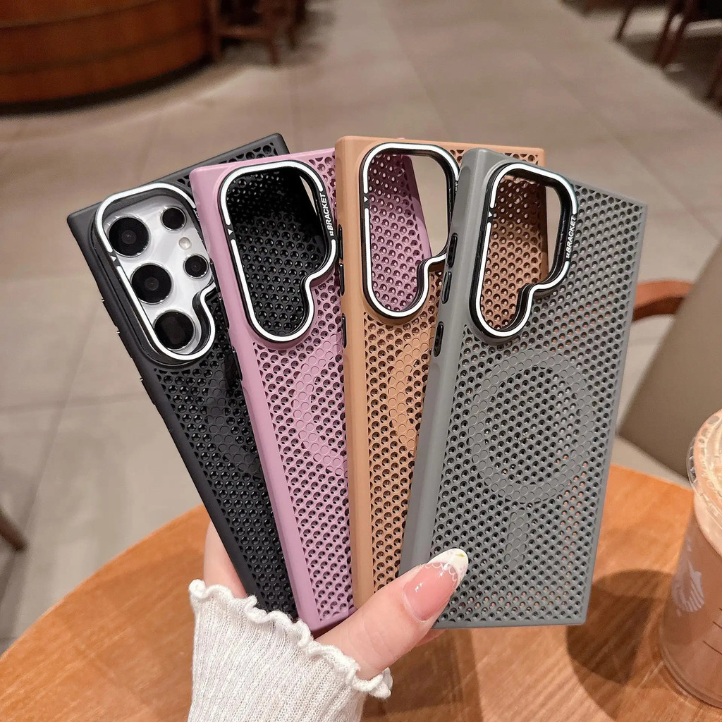 SAMSUNG เคสโทรศัพท์แม่เหล็กใช้ได้กับ ซัมซุง ส25 พิเศษ ที่ใส่เลนส์ ส24 และ ส23 ระบายความร้อนแบบรังผึ้ง สัมผัสเหมือนผิว กันลื่น