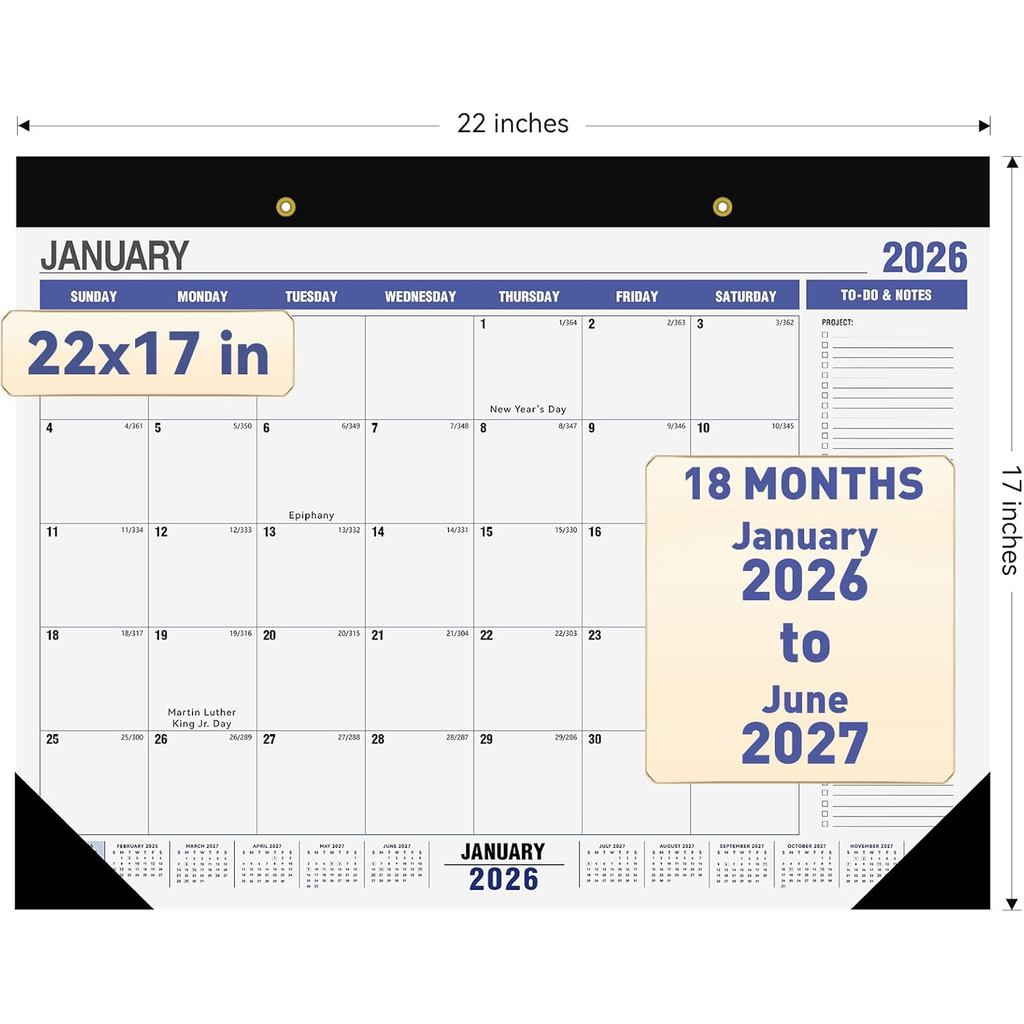 ปฏิทินตั้งโต๊ะ 2026,18 เดือนปฏิทินติดผนัง 2026 จาก ม.ค. 2026 ถึง มิ.ย 2027,ปฏิทินตั้งโต๊ะขนาดใหญ่ 20