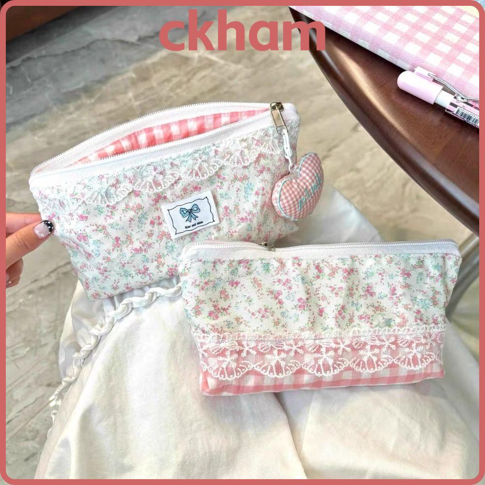 CKHAM กระเป๋าใส่ปากกา, ดินสอความจุขนาดใหญ่มัลติฟังก์ชั่น, ที่จัดระเบียบเครื่องเขียนดีไซน์ดอกไม้ลูกไม้