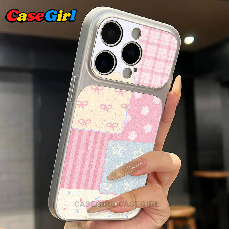 [✅คุ้มค่าที่สุด] เคส iPhone 15 17 11 13 12 16 14 ProMax 15 16 plus ลายต่อชิ้นผ้าสีพาสเทลสดใสนุ่มนวลลายตารางทางดาวโบว์