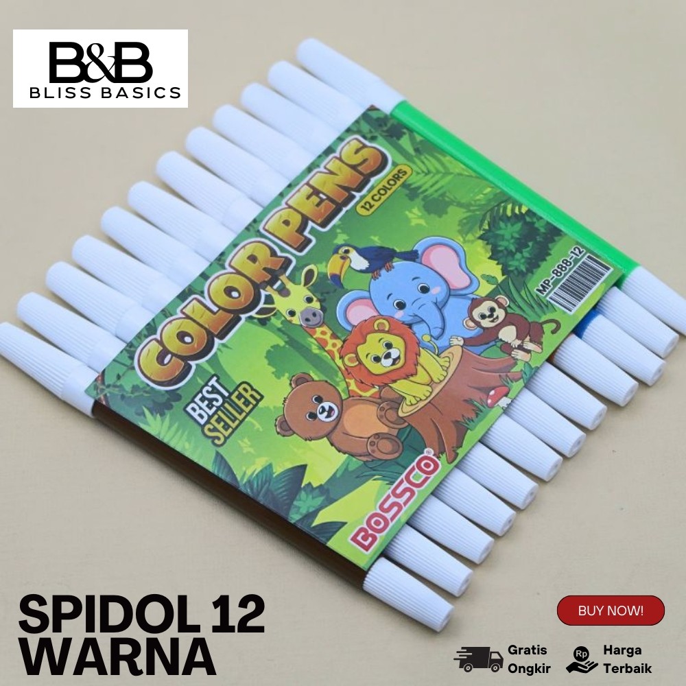 (WHOLESALE 1 PACK CONTENTS 144 ชิ้น) ปากกามาร์กเกอร์ปากกา 12 สี MP-888 BOSSCO ขายส่ง