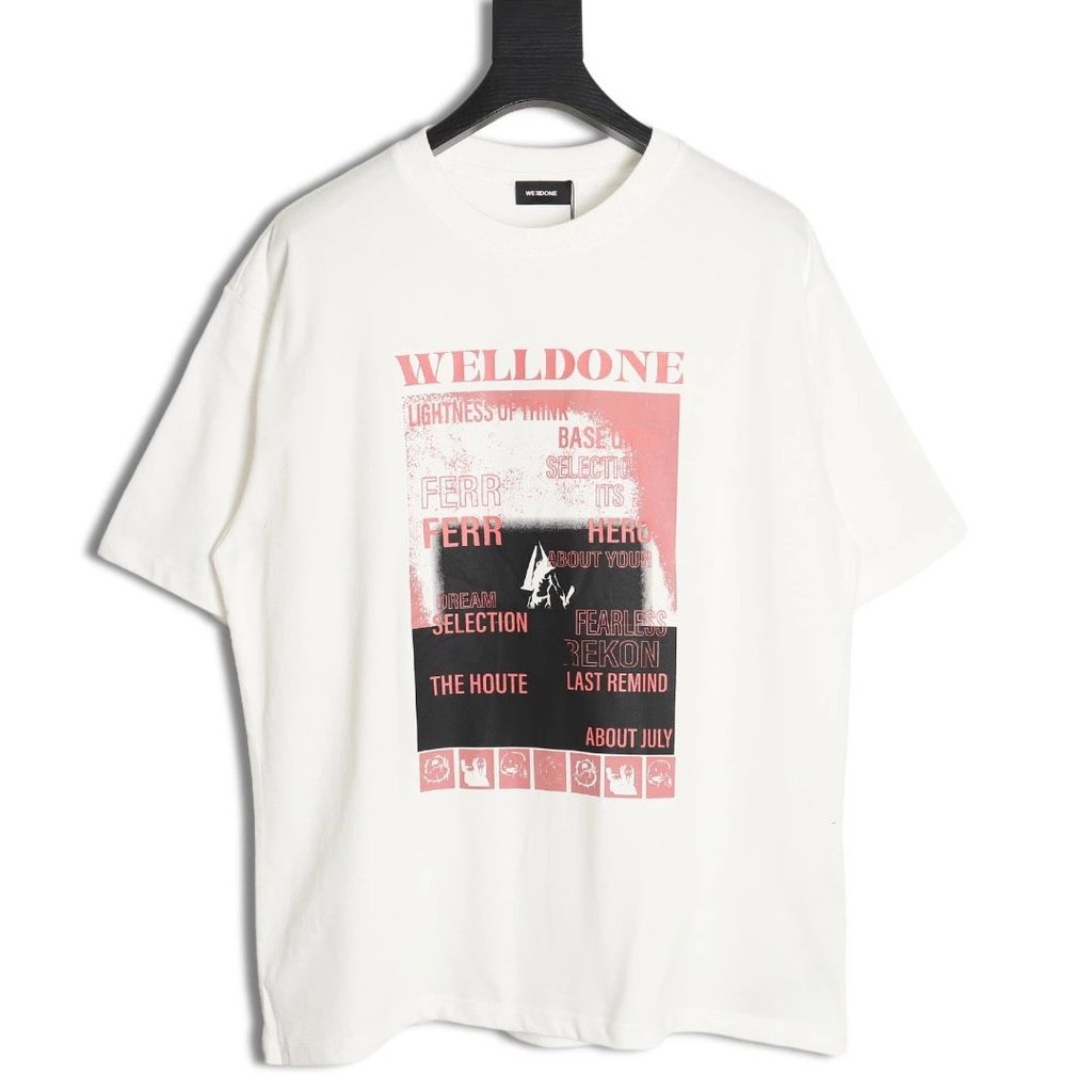 WE11 DONE 24SS เสื้อยืดแขนสั้นพิมพ์ลายสี่เหลี่ยม