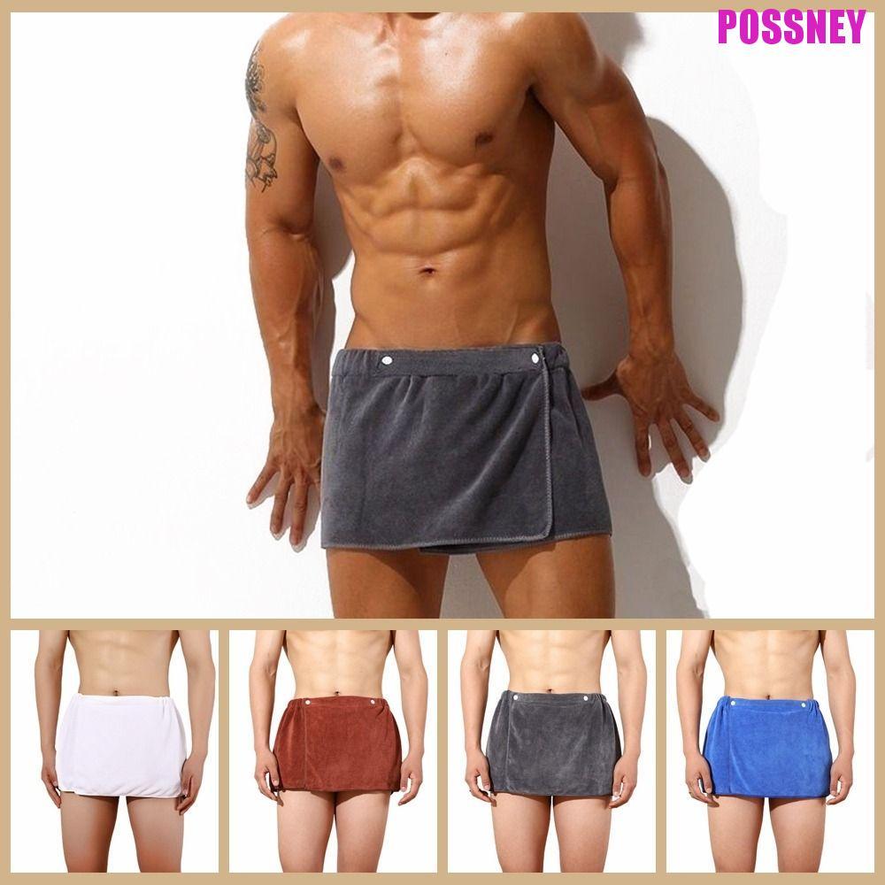 POSSNEY Men Wearable Bath Towel, Solid Color Long Shower Towel, เสื้อคลุมอาบน้ําสั้นสวมใส่ผ้าเช็ดตัว