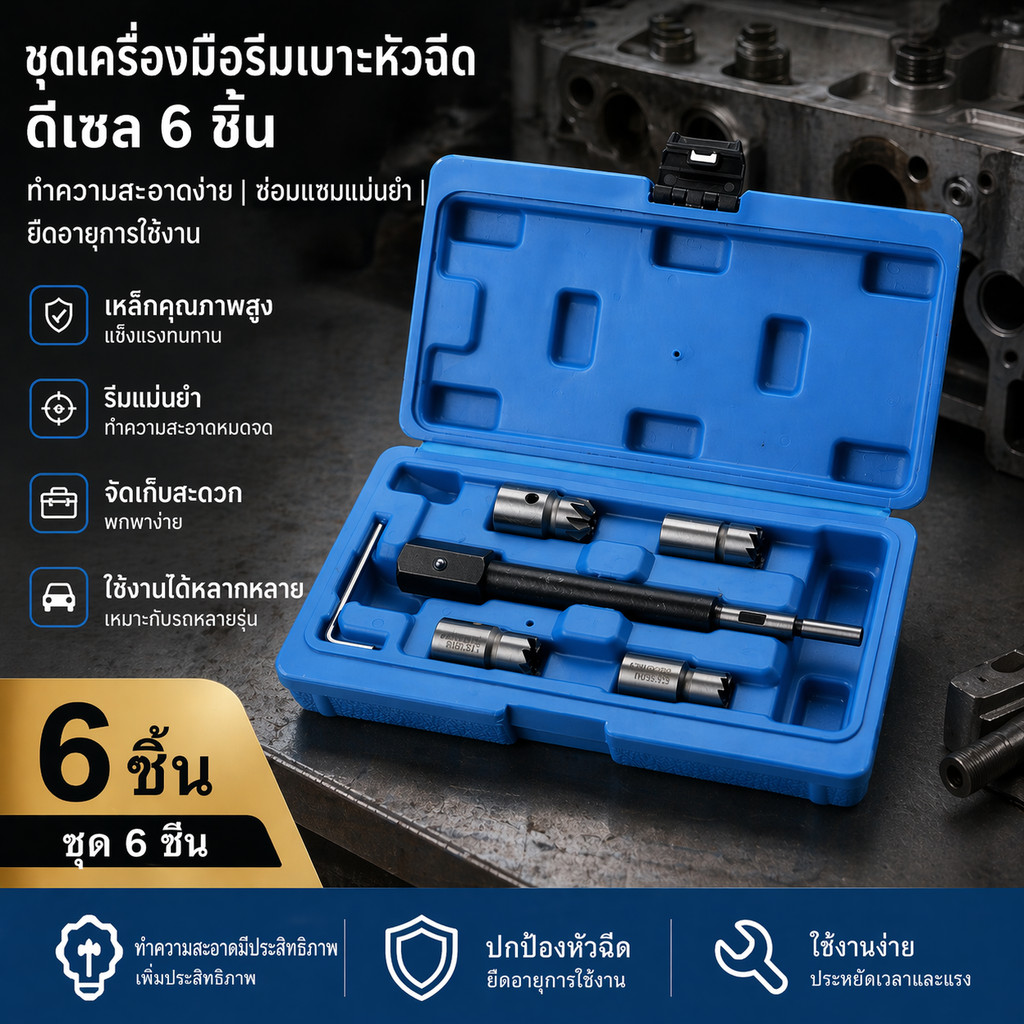 6 ชิ้น/ชุด ชุดขัด ขุด ปาด หัวฉีด พร้อมชุดขัดเบ้าหัวฉีด ใช้ขัดผิวโลหะทุกชนิด และขุดบ่าหัวฉีดดีเซลคอมมอนเรล
