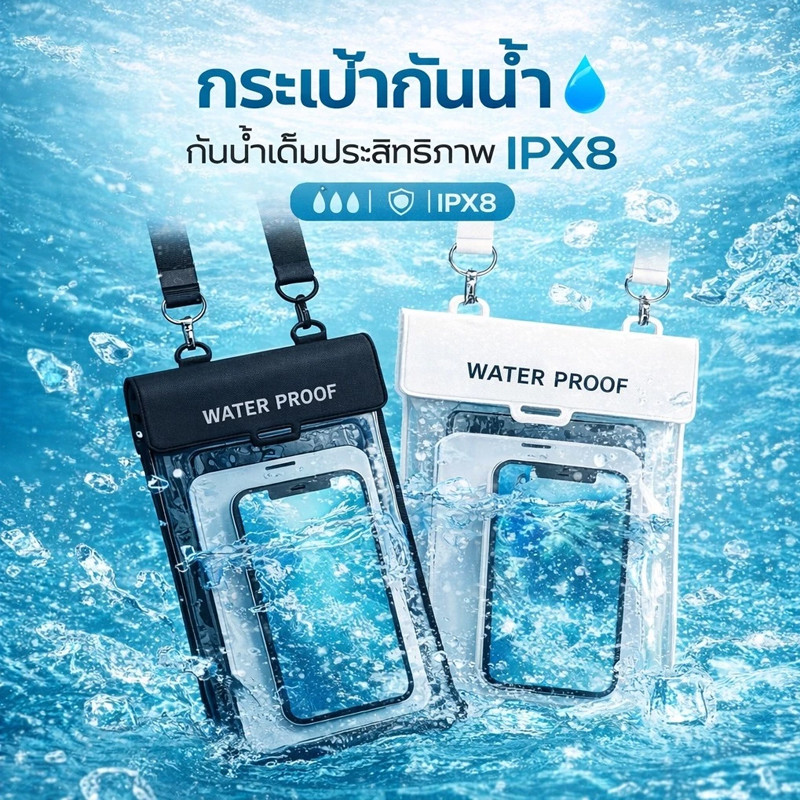 รุ่นใหม่ กระเป๋ากันน้ำสงกรานต์ กระเป๋าคาดเอวกันน้ํา ซองกันน้ำ สำหรับโทรศัพท์ขนาดใหญ่ ใส่ของเยอะ กันน้ำIPX8