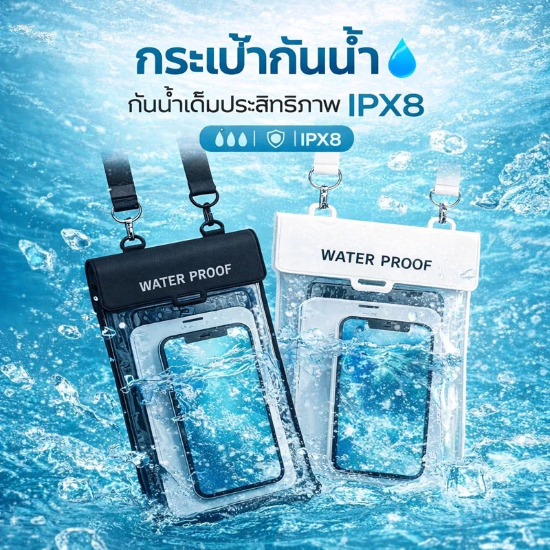 IPX8 ถุงกันน้ำ PVC กระเป๋ากันน้ำสงกรานต์ กระเป๋าคาดเอวกันน้ํา กระเป๋าเป้สำหรับกิจกรรมกลางแจ้ง ถุงเก็บโทรศัพท์มือถือแบ