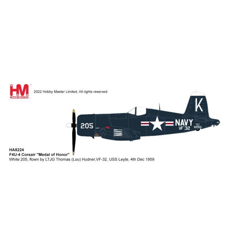 HM Collector HA8224 F4U-4 Fighter White 205 Wright Aircraft Carrier สําเร็จรูป