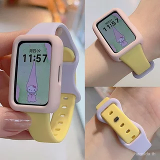 2 in 1 สายซิลิโคนสีลูกกวาด + เคสป้องกันสําหรับ Huawei Band 11 สมาร์ทวอท์ชสายรัดข้อมือสร้อยข้อมือสําหรับ Huawei Watch Band 11 Pro 11 Pro สร้อยข้อมือ