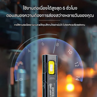 ไฟฉายแม่เหล็กบางพิเศษ สว่างสูง 5โหมดแสง ชาร์จ USB คลิปหนีบหมวก ไฟฉายพกพาทนทาน