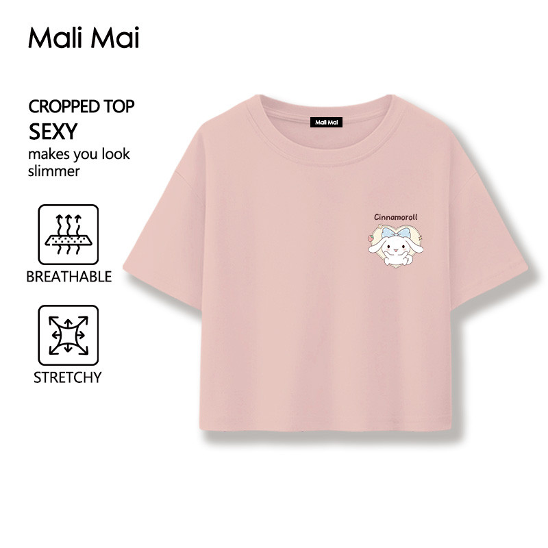 เสื้อเชื้อยู๋หญิง รอบคอ เสื้อเอวลอย เนื้อผ้านิ่ม Sanrio Cinnamoroll Pompompurin พิมพ์ลายหัวใจ พร้อมส่งจากกทม