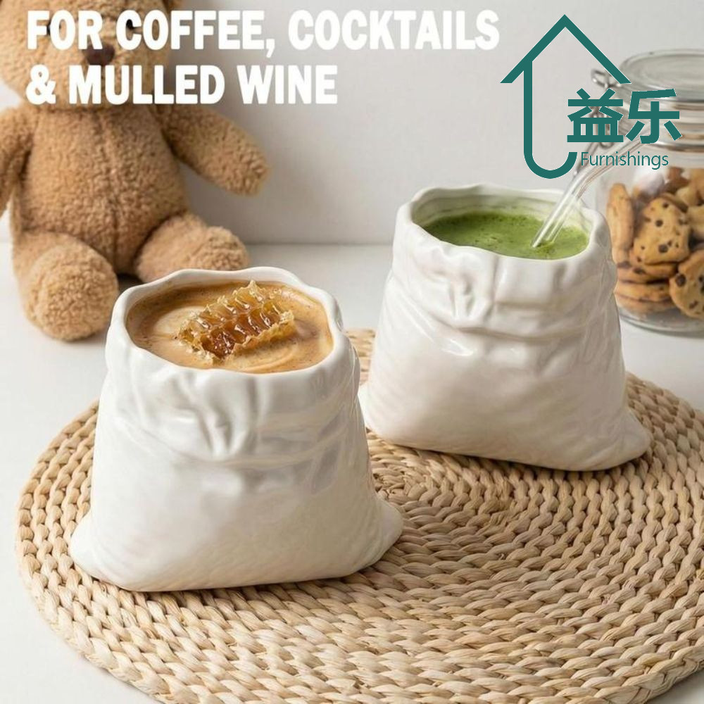แก้วกาแฟเซรามิกทรงกระเป๋า ทนความร้อน กันลื่น สําหรับถือมือ สีขาว ใช้ใส่กาแฟ น้ําผลไม้