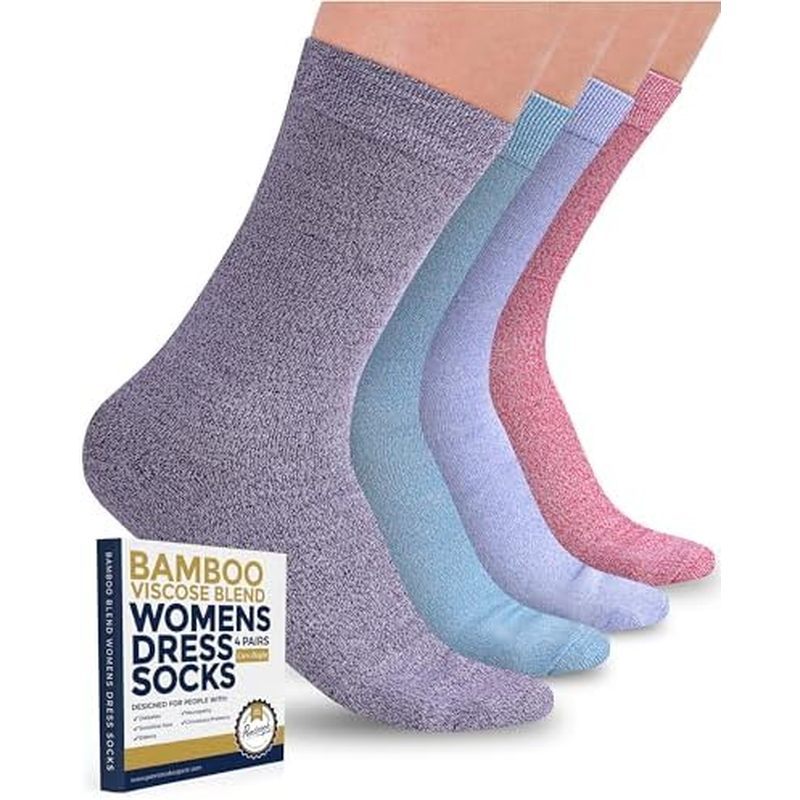 Pembrook Bamboo Viscose Dress Socks Women - 4 Pairs Crew Trouser Socks Women | Moisture Wicking Thin