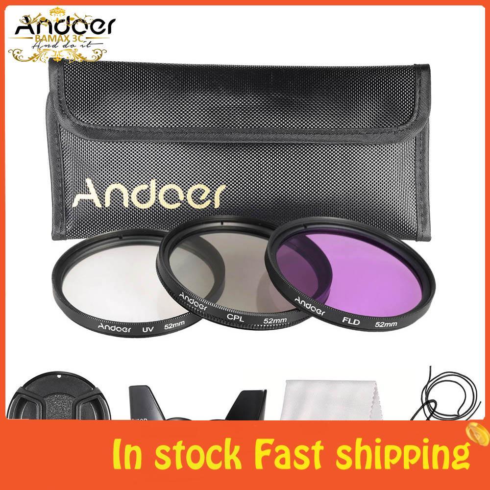 bamaxis Andoer 52mm Filter Kit (UV+CPL+FLD) + กระเป๋าพกพาไนลอน ที่ใส่ฝาปิดเลนส์ ผ้าทำความสะอาดฮูด
