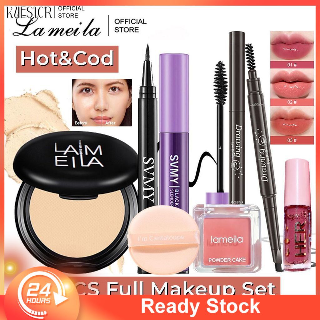 【เก็บเงินปลายD】 ชุดเครื่องสำอาง 7 ชิ้น LAMEILA ชุดเครื่องสำอาง 2-in-1 คอนซีลเลอร์ แป้งฝุ่นเนื้อแมตต์
