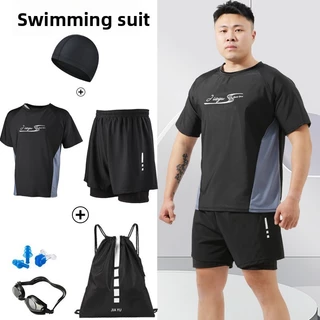 ชุดว่ายน้ำผู้ชาย 2 ชิ้น ไซส์บวกและใหญ่ พร้อมสายรัดเอวยืดหยุ่น เหมาะสำหรับวันพักผ่อนที่ทะเลหรือน้ำพุร้อน