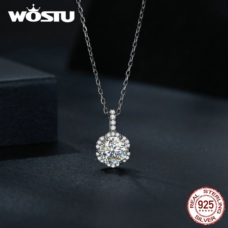 Wostu Moissanite 925 สร้อยคอเงิน D สี VVS1 1CT สําหรับผู้หญิงงานแต่งงานของขวัญคุณภาพสูงพร้อมใบรับรอง