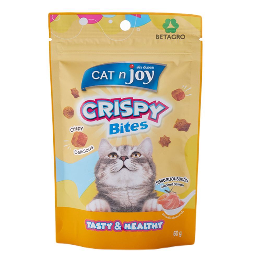 แค็ทเอ็นจอยคริสปี้ไบทส์ แซลมอนรมควัน 60ก CAT N JOY CRISPY BITES SALMON 60G