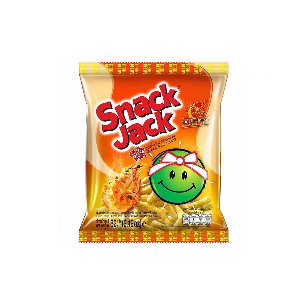 [สินค้าส่งด่วน] สแน็คแจ๊คถั่วลันเตากุ้งคั่วพริกเกลือ62ก SNACK JACK SALT CHILLI PRAWN FLAVOR 62G