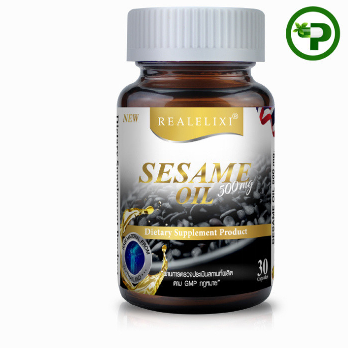 Real Elixir Black Sesame Oil 500 mg. น้ำมันงา 30เม็ด