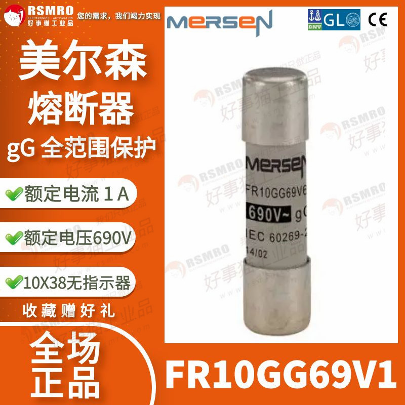 FR10GG69V1 France MERSEN ฟิวส์ไม่มีตัวบ่งชี้ 1A, gG, 10x38mm, 690VAC