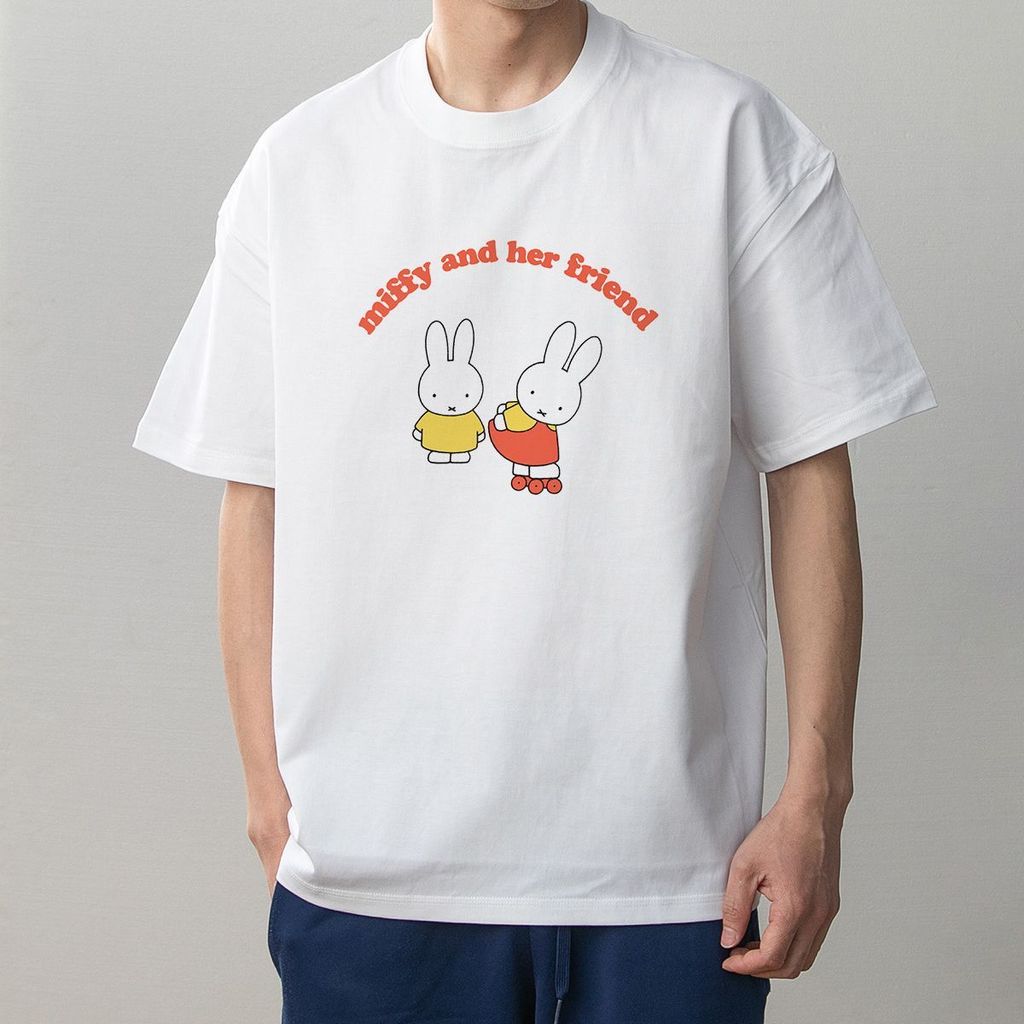 Miffy miffy miffy Bunny พิมพ์ฤดูร้อนสไตล์ใหม่คู่สวมใส่ผ้าฝ้ายแขนสั้นเสื้อยืดผู้ชายผู้หญิง