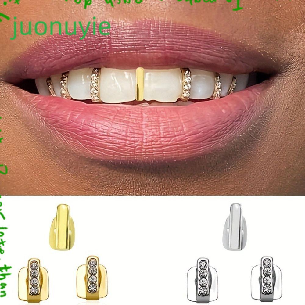 JUONUYIE 3 ชิ้น Grillz, Rhinestone Hollow Hip Hop ฟัน Grillz, เงาเพทายฟันเครื่องประดับผู้หญิงผู้ชาย