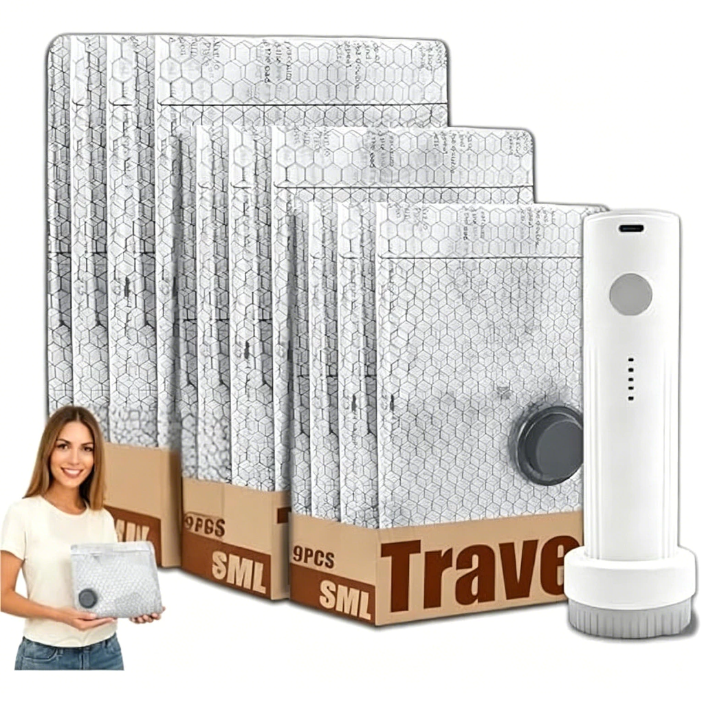 TravelVacuum ถุงบีบอัดพร้อมปั๊มไฟฟ้าแบบชาร์จไฟได้ Space Saver ถุงเก็บสําหรับเสื้อผ้า,กระเป๋าเดินทางและกระเป๋าเดินทาง,Leakproof &Reusable Compression Packing Bags สําหรับการเดินทางและใช้ในบ้าน