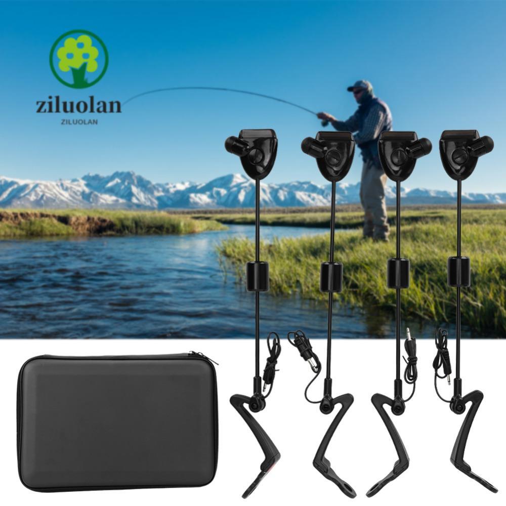 ZILUOLAN 4PCS Fishing Bite Alarm, เสียง Light Alert LED Illuminated Bite Alarm Hanger, แบบพกพา Sensi
