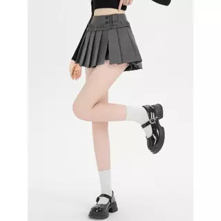 ฤดูร้อนใหม่เกาหลีเรียบง่ายและน่ารักอารมณ์เอวสูงจีบกระโปรงไม้หูลูกไม้ A-shape กระโปรงสั้นบางผู้หญิง