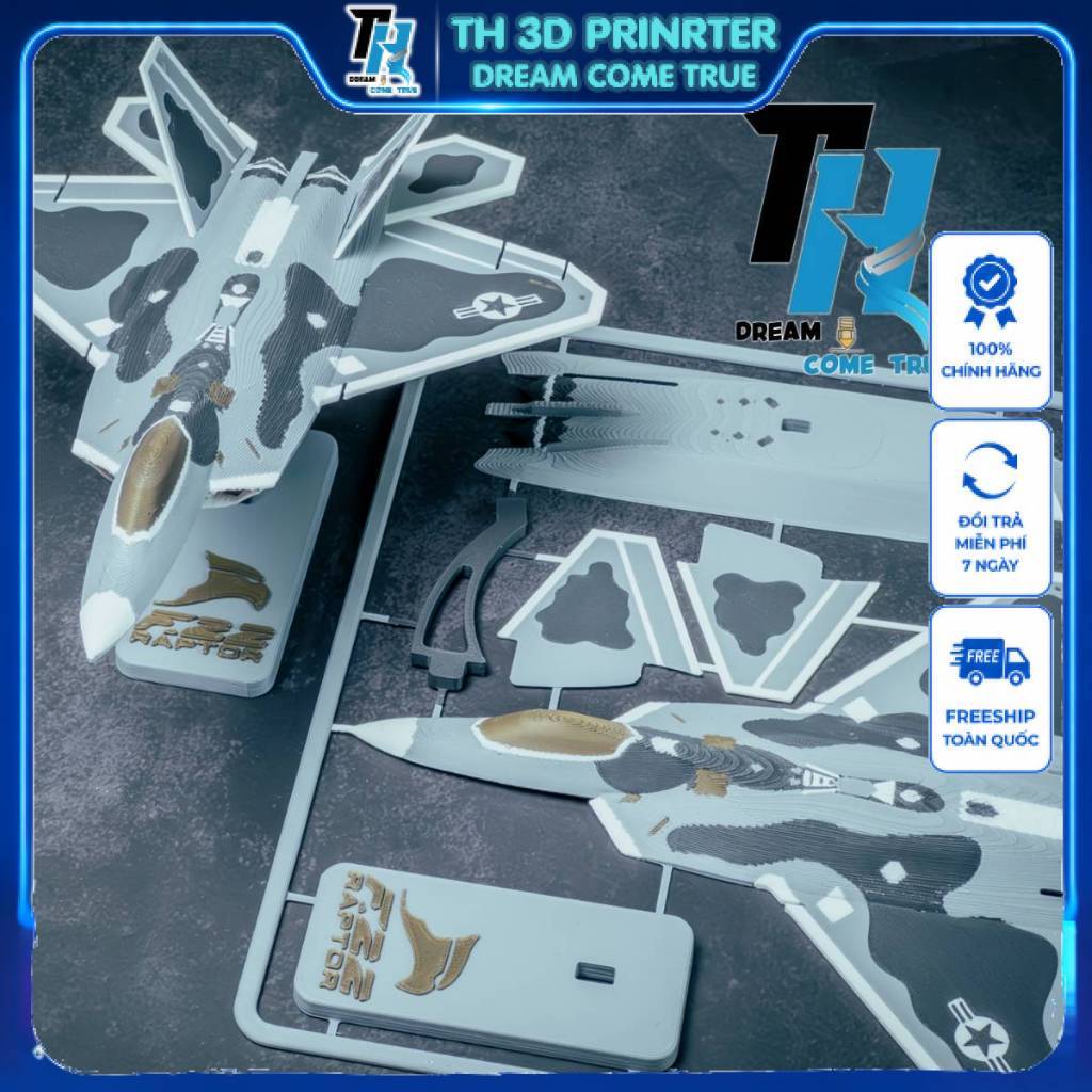 ✈️ F22 Raptor Assembly Model – Plane KitCard พิมพ์ 3D (ยาว 20 ซม. พลาสติก PETG)