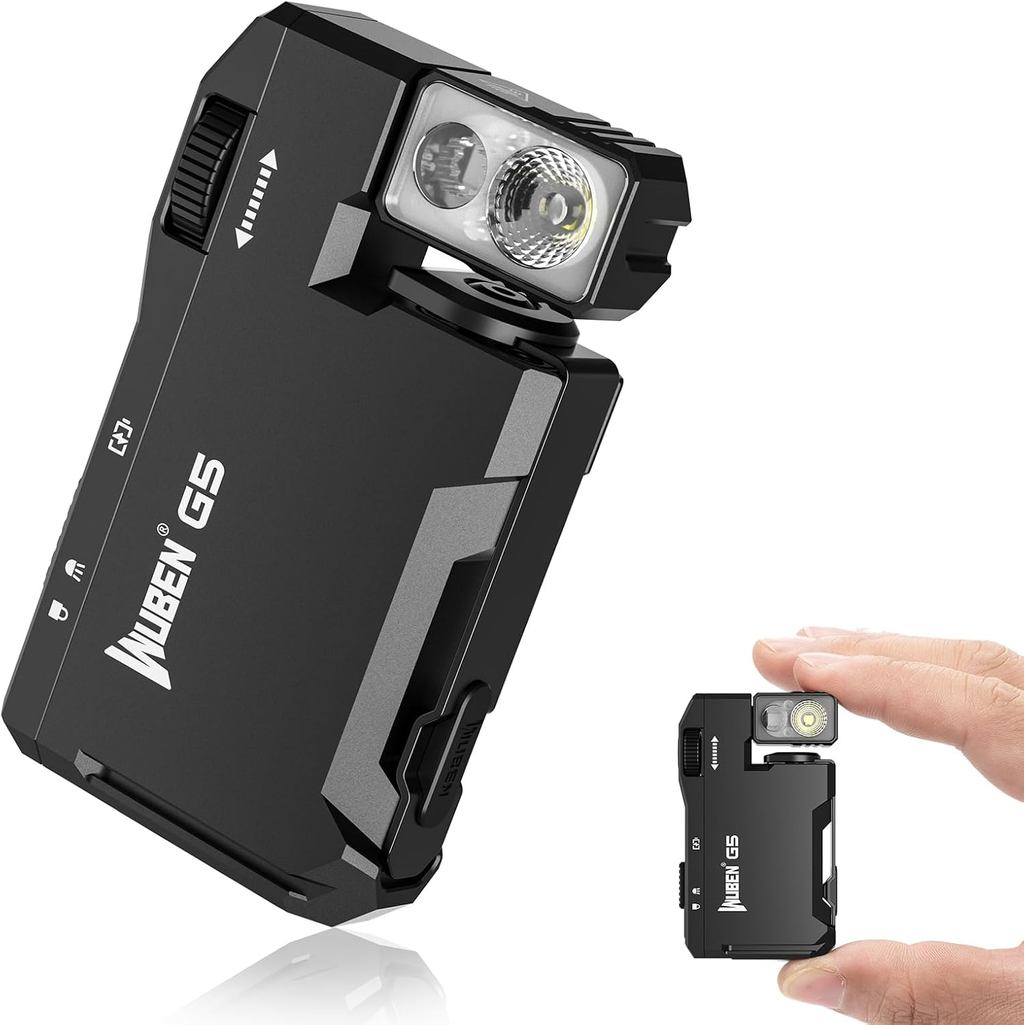 WUBEN G5 ไฟฉาย EDC แบบชาร์จไฟได้, แหล่งกําเนิดแสงคู่ 400 ลูเมนไฟฉายขนาดเล็กพร้อมไฟ RGB, ไฟฉายพกพาแบน