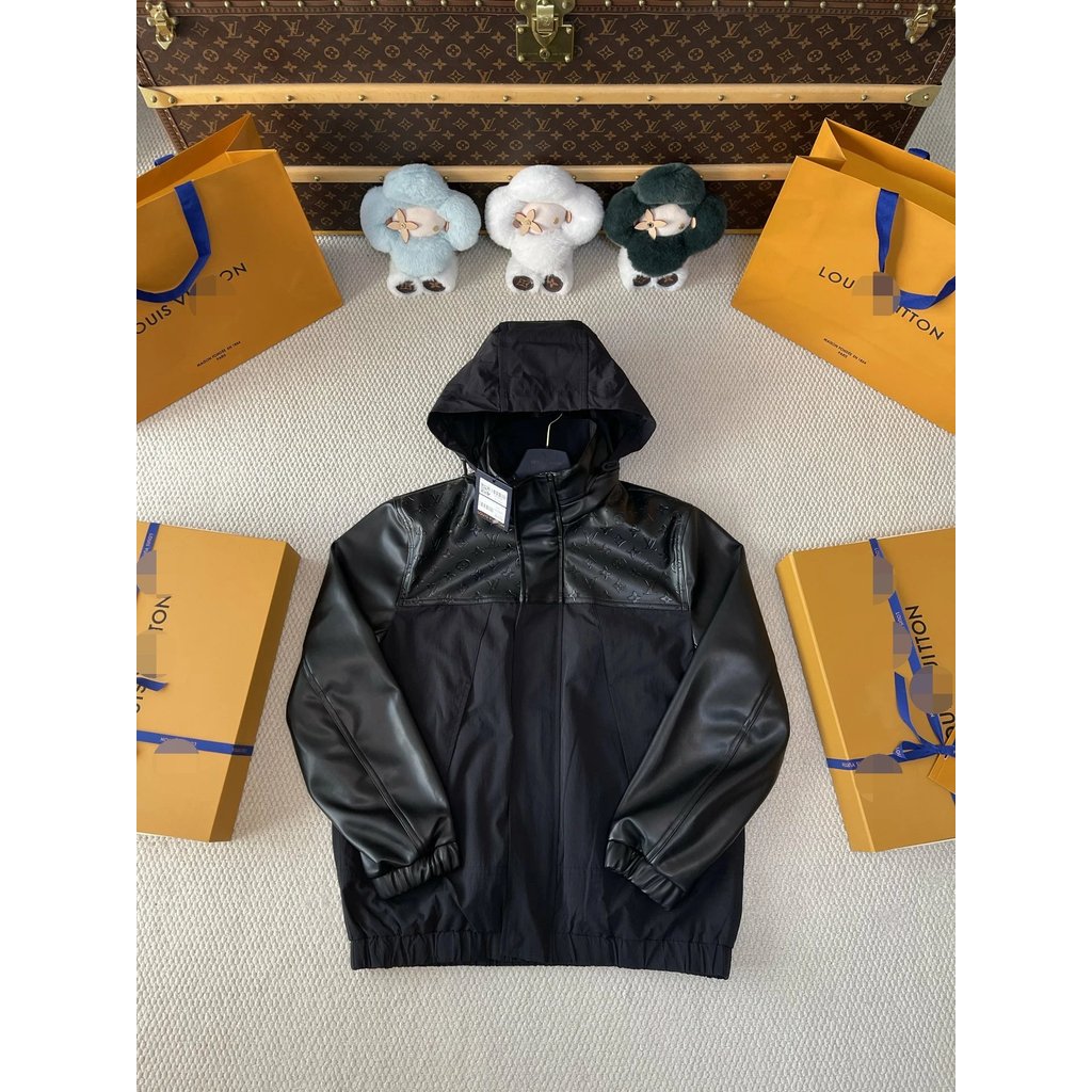 1: 1 Original Label AAA+〔 Iv 〕 louisv หนังแกะ Patchwork Hooded Jacket ผู้ชายผู้หญิงสไตล์เดียวกันแจ็ค