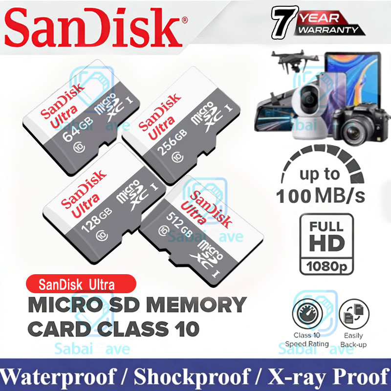 SanDisk Ultra Micro SDCard 100mbs 32GB 64G 128GB Class10(SDSQUNR)โทรศัพท์ กล้องวงจรปิดไร้สาย TF Card