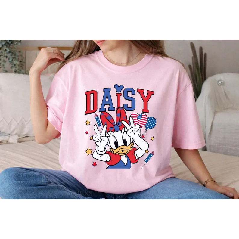 MERAH Daisy Duck 4th of July Shirt, Disney Patriotic Shirt, USA Red White Blue Shirt, Daisy Peace Po