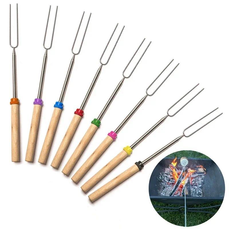 Skewers Barbecue Hot Dog Fork Extension-type Roasting Sticks Telescopic BBQ Fork