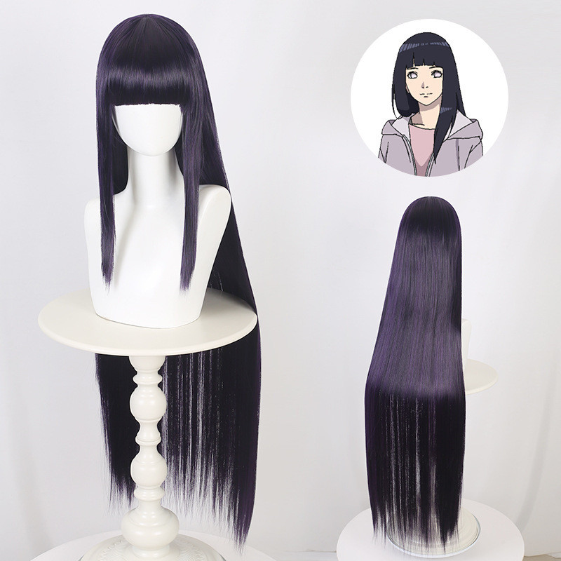 凌齐 影忍者 日向雏田cos假发女深蓝色古装长直发疾风传日向260507 Lingqi Shadow Ninja Hinata Cosplay Wig for Women, Dark Blue Anc