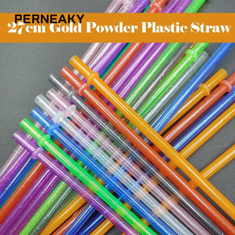 PERNEAKY 1PC Glitter Straw, แบบพกพาผงทองพลาสติกฟาง, รถ Travel ถ้วยฟางแปรงทําความสะอาดถ้วยอุปกรณ์เสริ