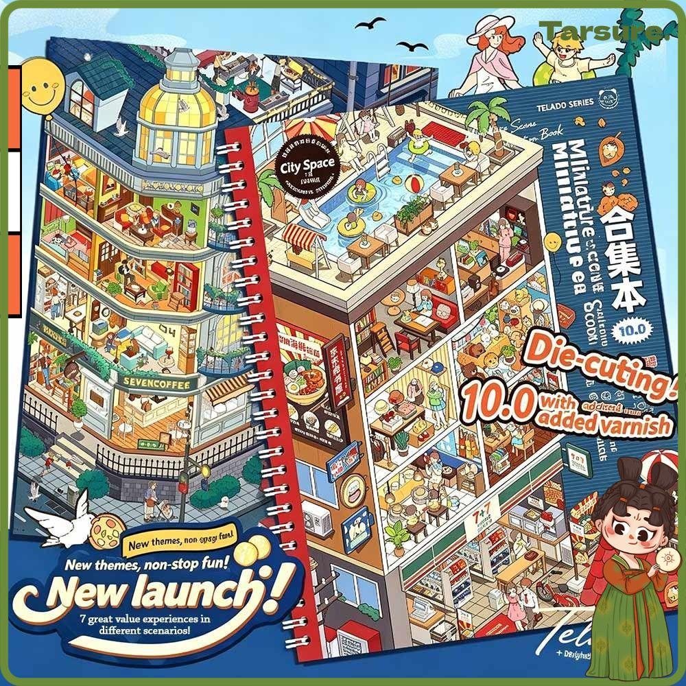 TARSURETH สติ๊กเกอร์ทิวทัศน์, DIY Design Festival Theme Shop Scene Sticker, Creative Kawaii Design S