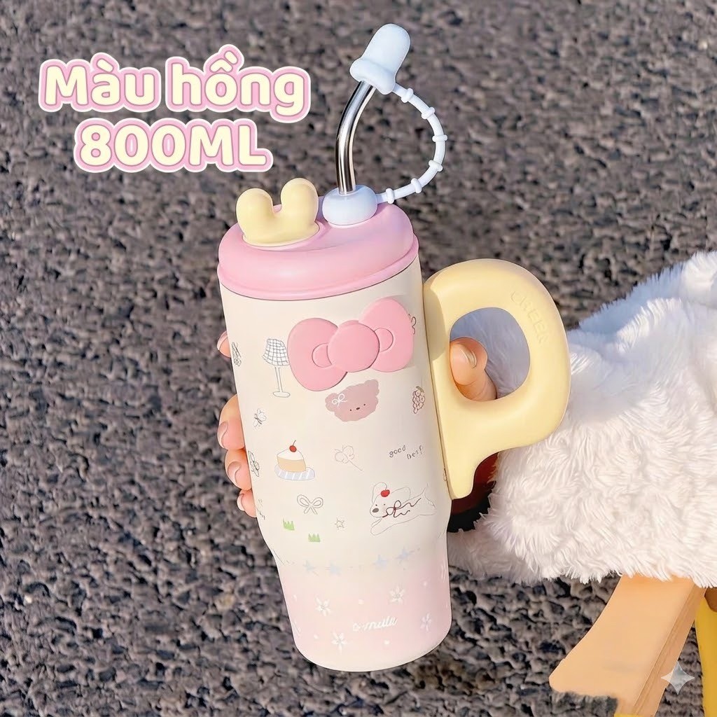 [มีจําหน่าย]Hello Kitty Thermos Bottle 800ml Ceramic Coated พร้อมหลอดสแตนเลส 316 น่ารักเป็นของขวัญสํ