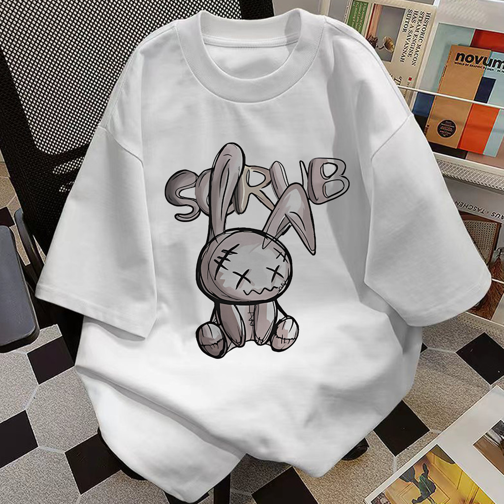 (ผ้าฝ้าย 100%)Luvoro oversize unisex เนื้อผ้านุ่มระบายแขนสั้น T-shirt สีดำและสีขาว เสื้อยืดทูโทน เสื้อยืดแขนสั้น C1918