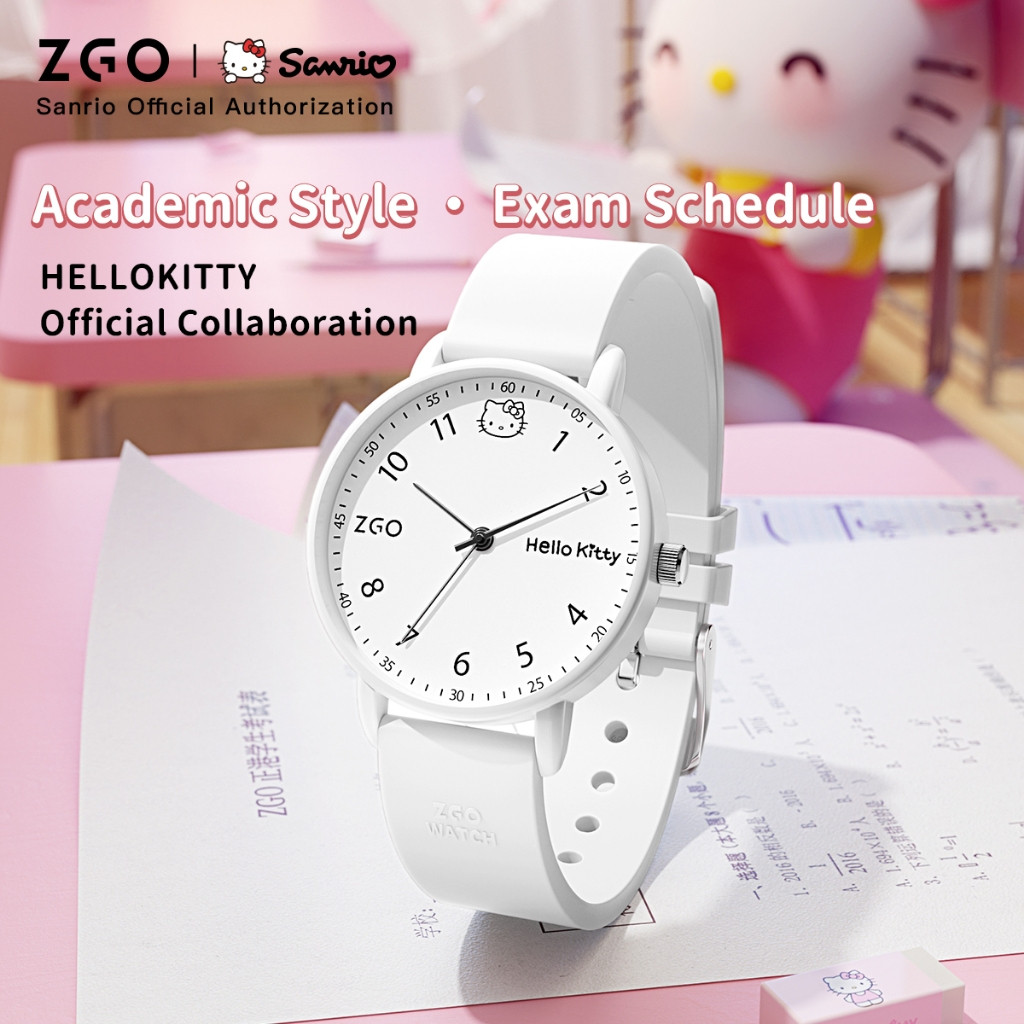 ZGO x Sanrio HelloKitty นาฬิกาข้อมือเด็กผู้หญิง ระบบควอตซ์ กันน้ำ 30 ม. เรืองแสง สไตล์เรียบง่าย ดีไซน์น่ารัก ใส่เรียน ใช้สอบ เหมาะเป็นของขวัญ 2199