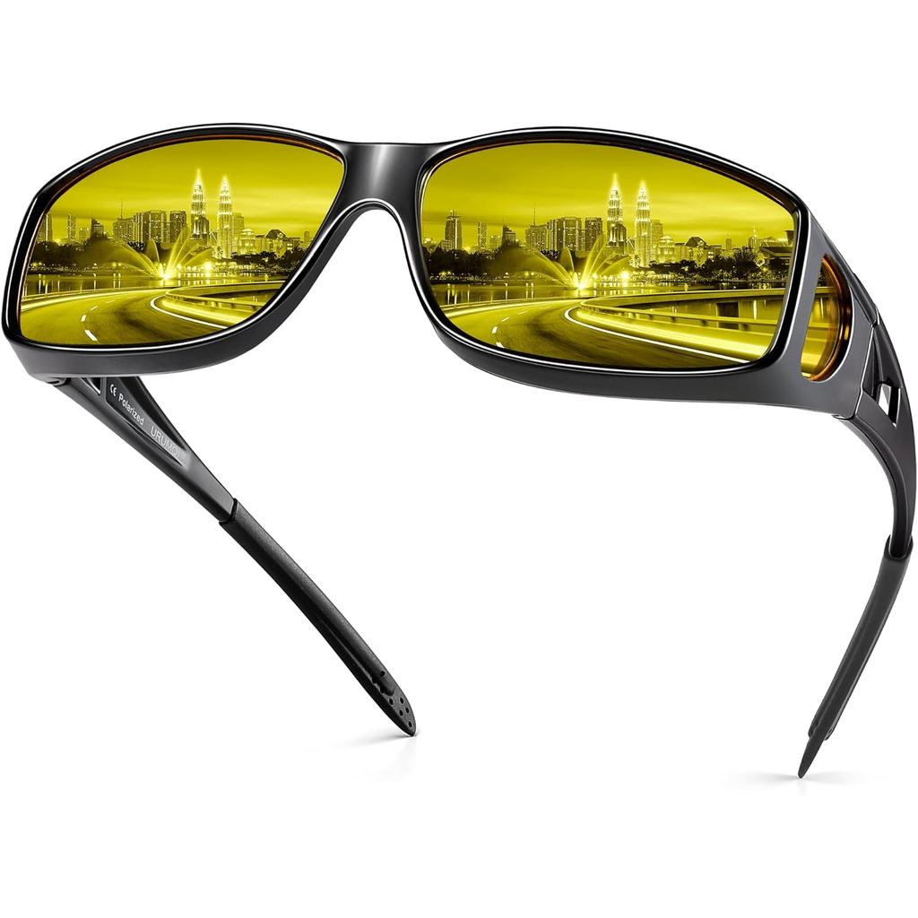URUMQI Night Vision แว่นตาขับรถ Fit Over แว่นตาสําหรับผู้ชายผู้หญิง, Anti Glare แว่นตาโพลาไรซ์ Night