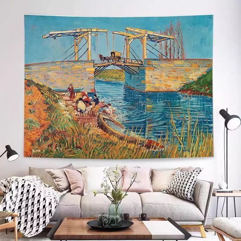 Van Gogh countryside oil painting tapestry for bedroom starry sky background wall decor,ideal for sofa backdrop