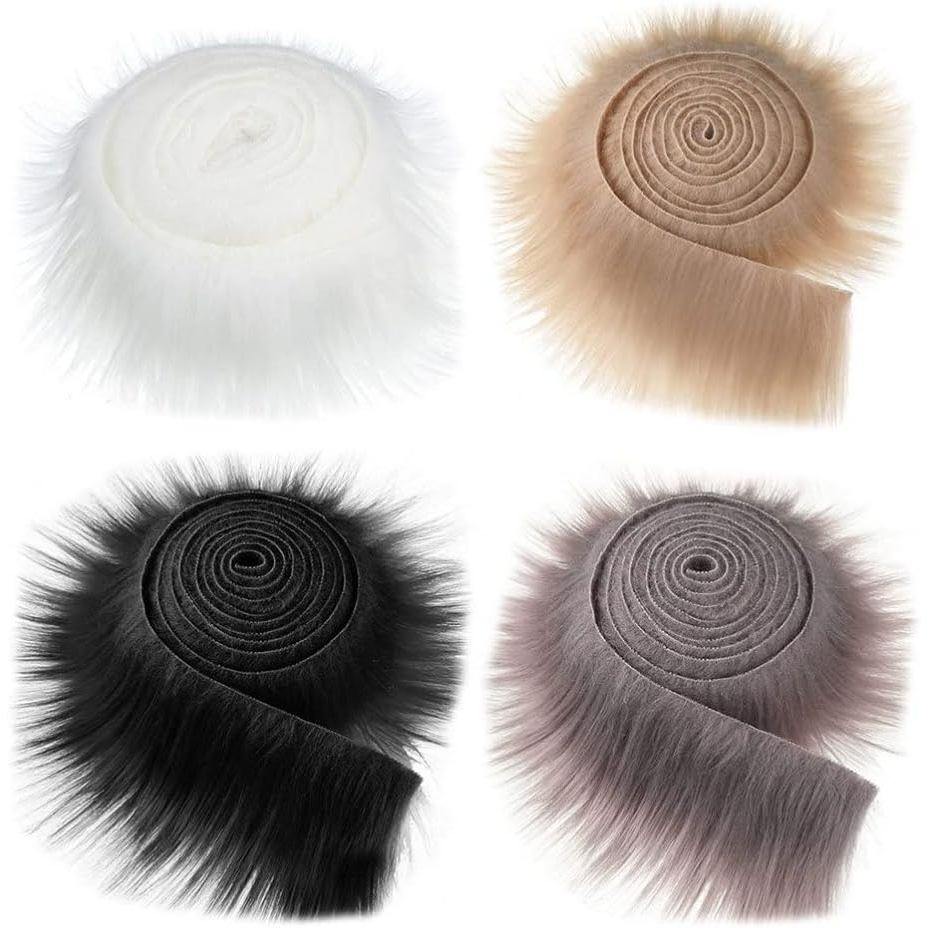 ARTIBETTER ตกแต่งบ้าน 4pcs Faux Fur Trim ริบบิ้นสีน้ําตาลสีขาว Fox Fur ผ้า Shaggy ประดิษฐ์ลายริบบิ้น