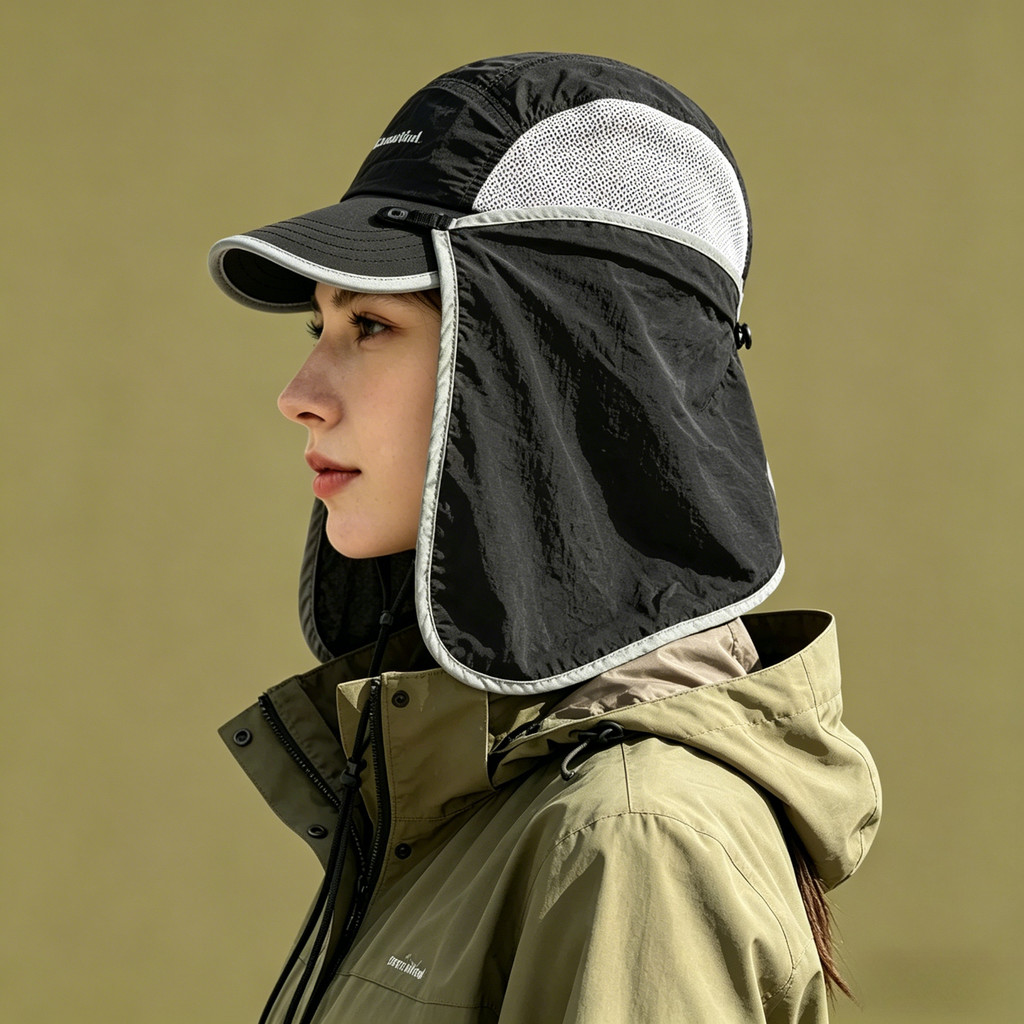 หมวกเบสบอล Unisex ปรับแต่งได้เต็มใบหน้า เหมาะสำหรับเดินป่าและตั้งแคมป์ในฤดูร้อน มาพร้อมผ้าคลุมไหล่